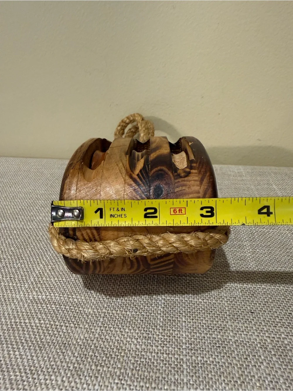 Vintage Wood Triple Sheave Pulley Block Nautical Decor⁠